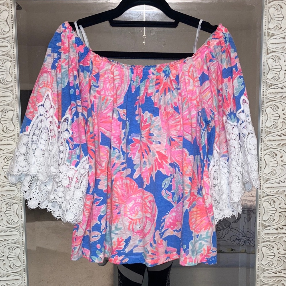 Lilly Pulitzer Off The Shoulder Flare Lace Sleeve